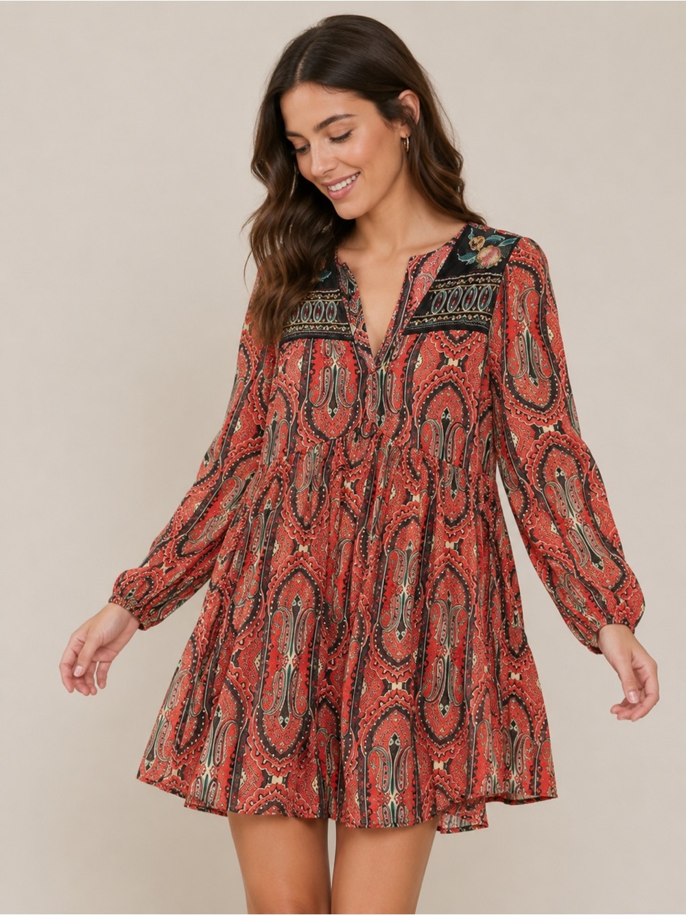 Zara Women’s M Bohemian Tunic Dress Embroidery Velour Floral Hippie Festival NWT